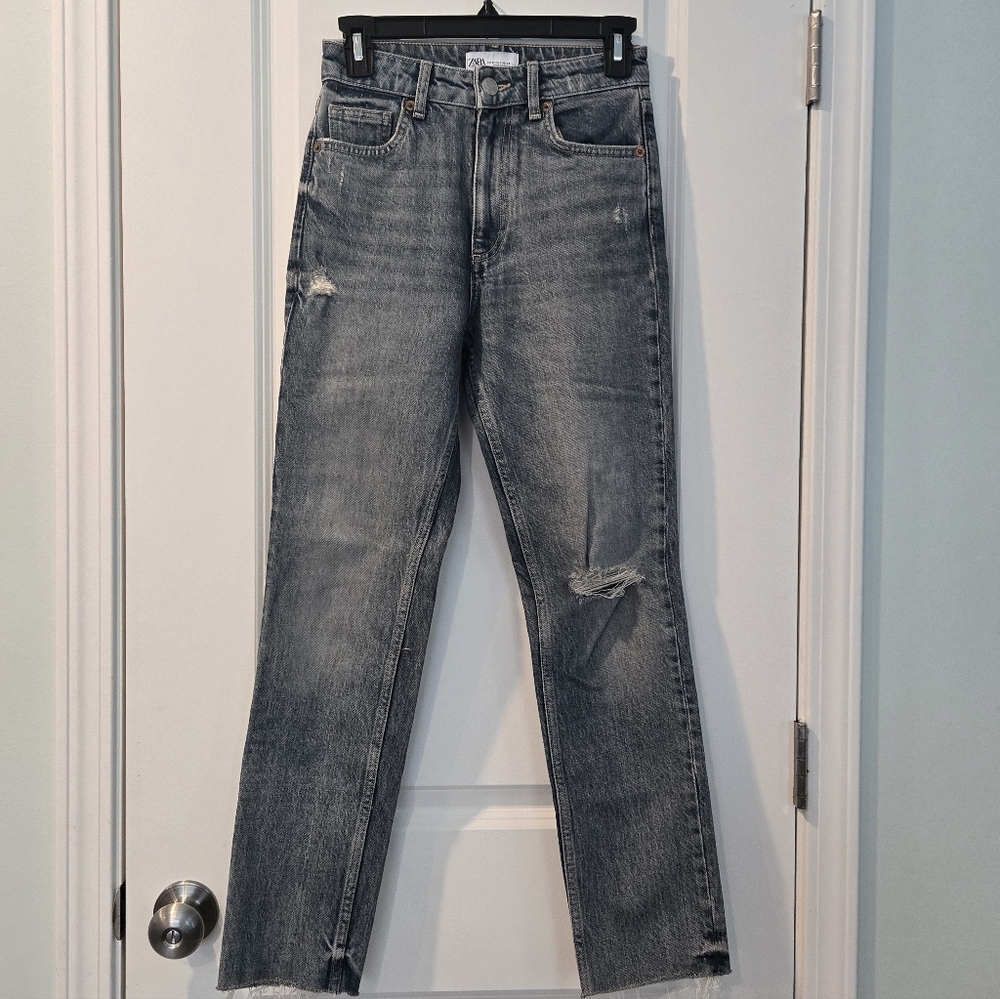 Zara Womens Distressed Frayed Hem Jeans Size 2